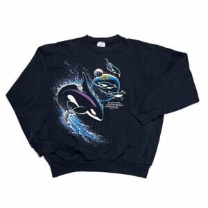 Arctic Marine Animal Galaxy Space Vintage 90s USA made Black Sweatshirt XL